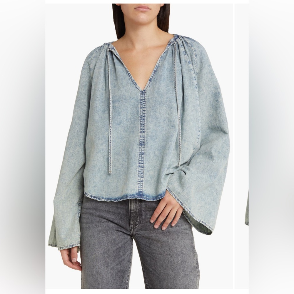 Frame Denim Tie Neck Top M runs large